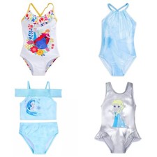 Disney Store Frozen Deluxe Swimsuit Anna Elsa Princess Ruffle Girls Swimwear NEW