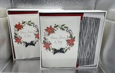 2 Greeting Cards Signature Christmas Boxed Cards, Peace Love Joy Wreath 12 pack