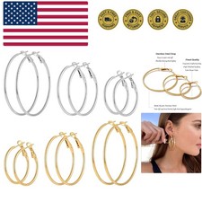 5/12 Pairs Gold Silver Plated Hoop Earrings for Women, Hypoallergenic Stainle...