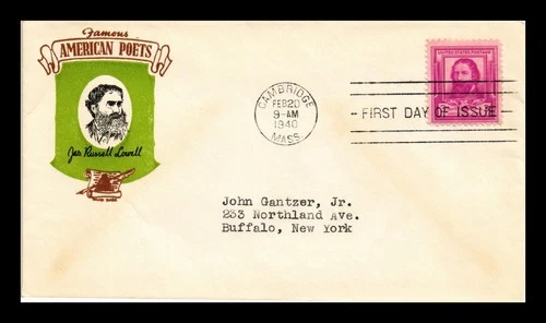 DR JIM STAMPS US COVER JAMES RUSSELL LOWELL FAMOUS AMERICANS FDC TORKEL GUNDEL