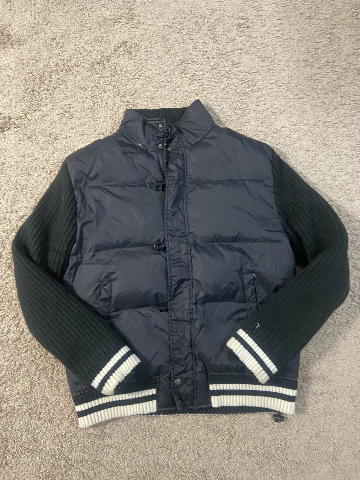 Buffalo David Bitton Jacket Mens XL Blue Down Puffer Knit Sleeve Varsity Bomber