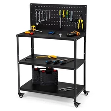 50.4 X 33.4 Inch Workbench,Heavy Duty 200LBS Steel Work Bench with Pegboard a...