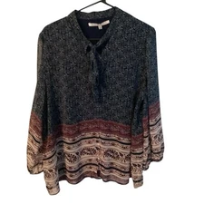 Collective Concepts Size XL 3/4 Sleeve Floral Button Up Lined Blouse