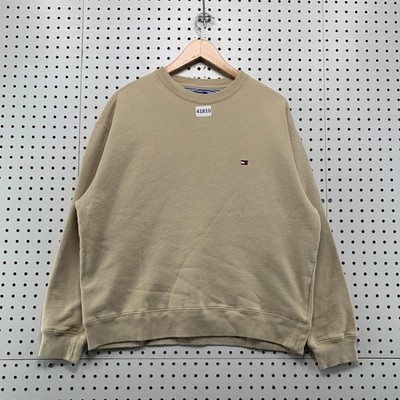 Vintage Tommy Hilfiger Crewneck Sweatshirt Mens Small Beige Fleece Pullover 