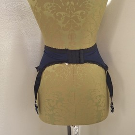 Vintage Gio Made In England Blue Satin Black Lace Garter Belt Lingerie Small