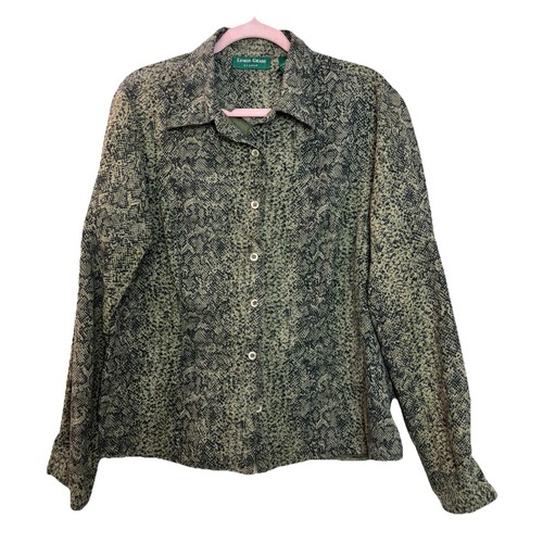 Lemon Grass Button Down Shirt Women's XL Green Snake Python Print ...