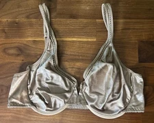 VTG WARNERS BRIGHT SHINE Gold SATIN BRA FRONT CLOSE SECOND SKIN 36C Unlined