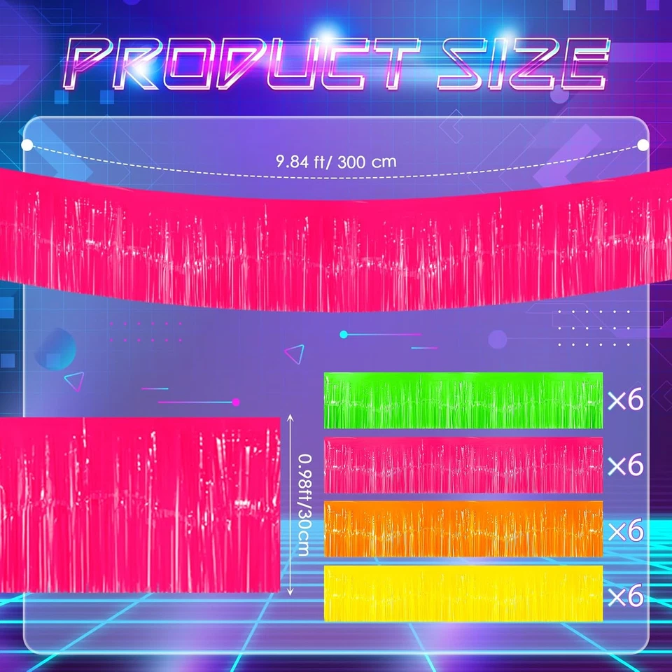 24 piezas suministros de fiesta que brillan en la oscuridad decoraciones de fiesta de neón 9,84 X 0,98 pies 80S Foto 2 de 4