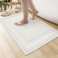 White Waffle Bath Mat Absorbent Bathroom Rug Non Slip 18x30 Inch