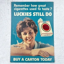 1960s Lucky Strike Cigarettes Countertop Display Sign Cardboard 14"x20" USA