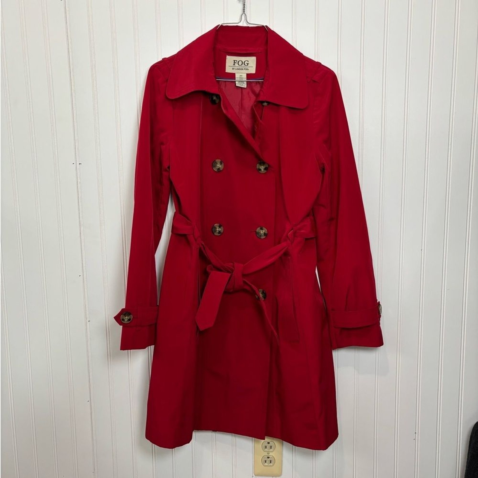 London Fog Vibrant Red double breasted belted Trench Coat