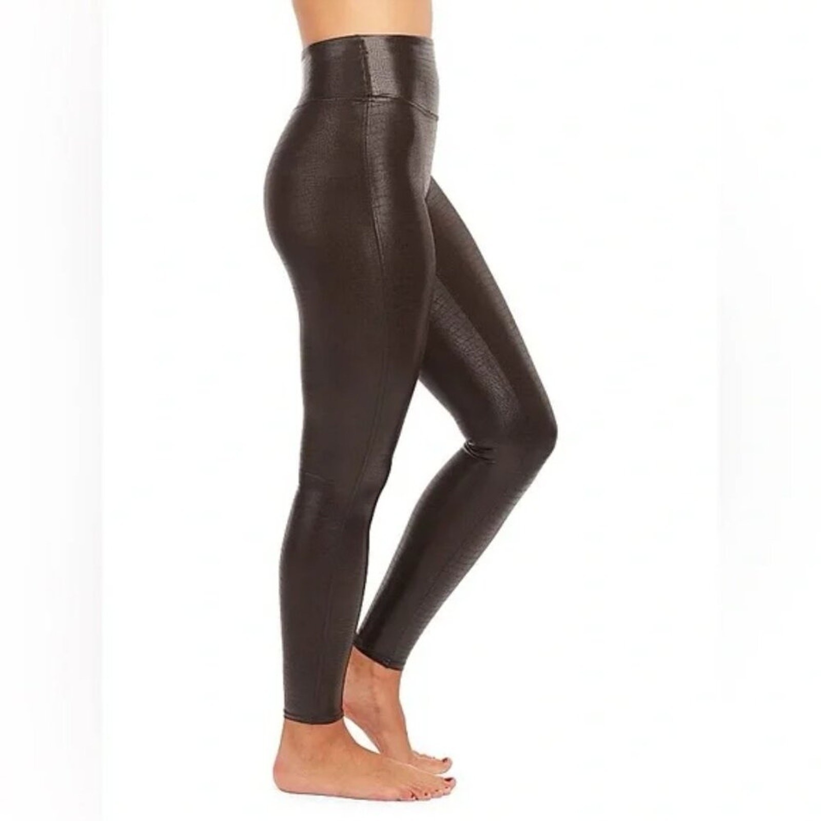 NWT Spanx Faux Leather Croc Leggings Brown/Black M image 6
