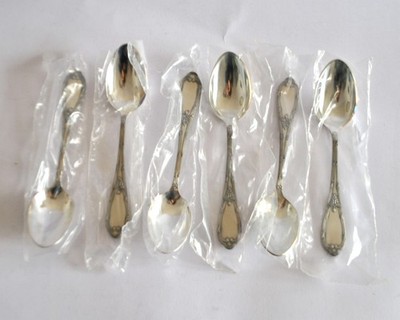 DEETJEN Set 6 Kaffeelöffel Dessert Metall versilbert Kreuzbänder NEU 14,5