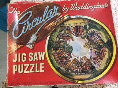 VINTAGE WADDINGTONS RUNDPUZZLE DESIGN 514 PFERD & FALLEN ETC.