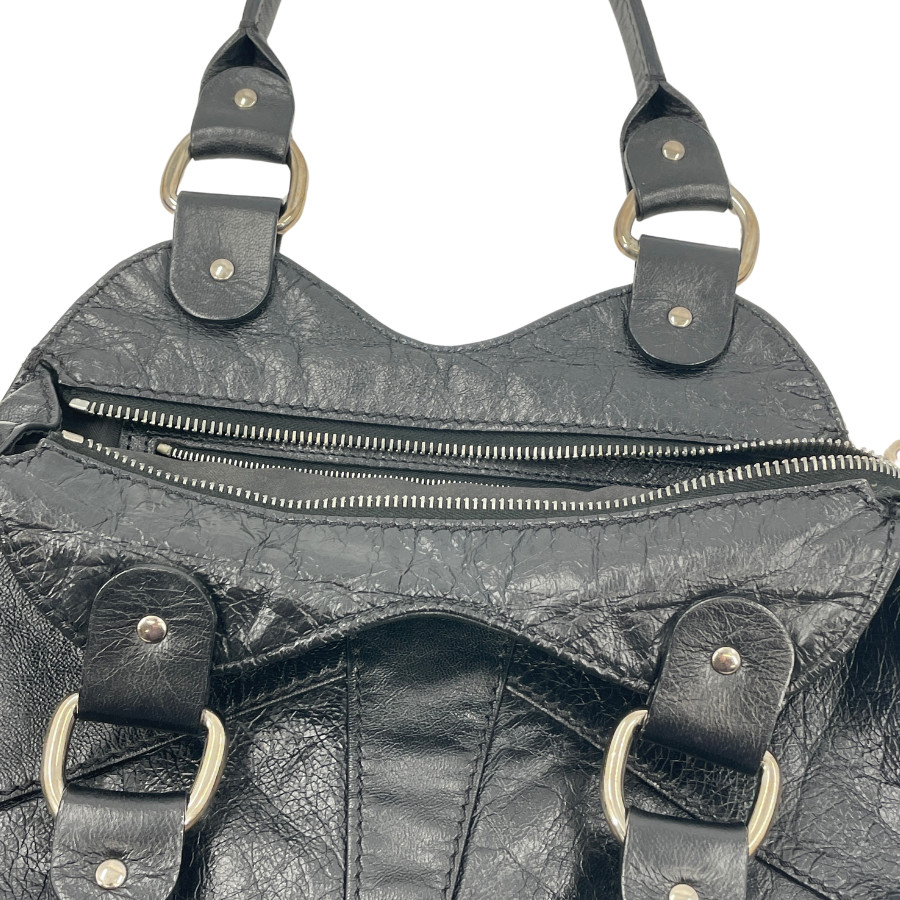 FENDI Handbag Black Leather Gold Logo Unisex From Japan thumbnail 8