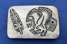 Vintage Sterling Silver Native Navajo Sharon Cisco Bird & Feather Belt Buckle