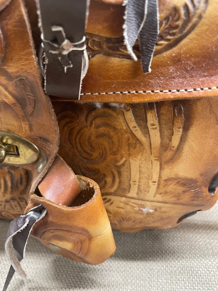 Artisan Tooled Mexican Leather SADDLE Shoulder Bag Cowgirl Western - Photo 4/4