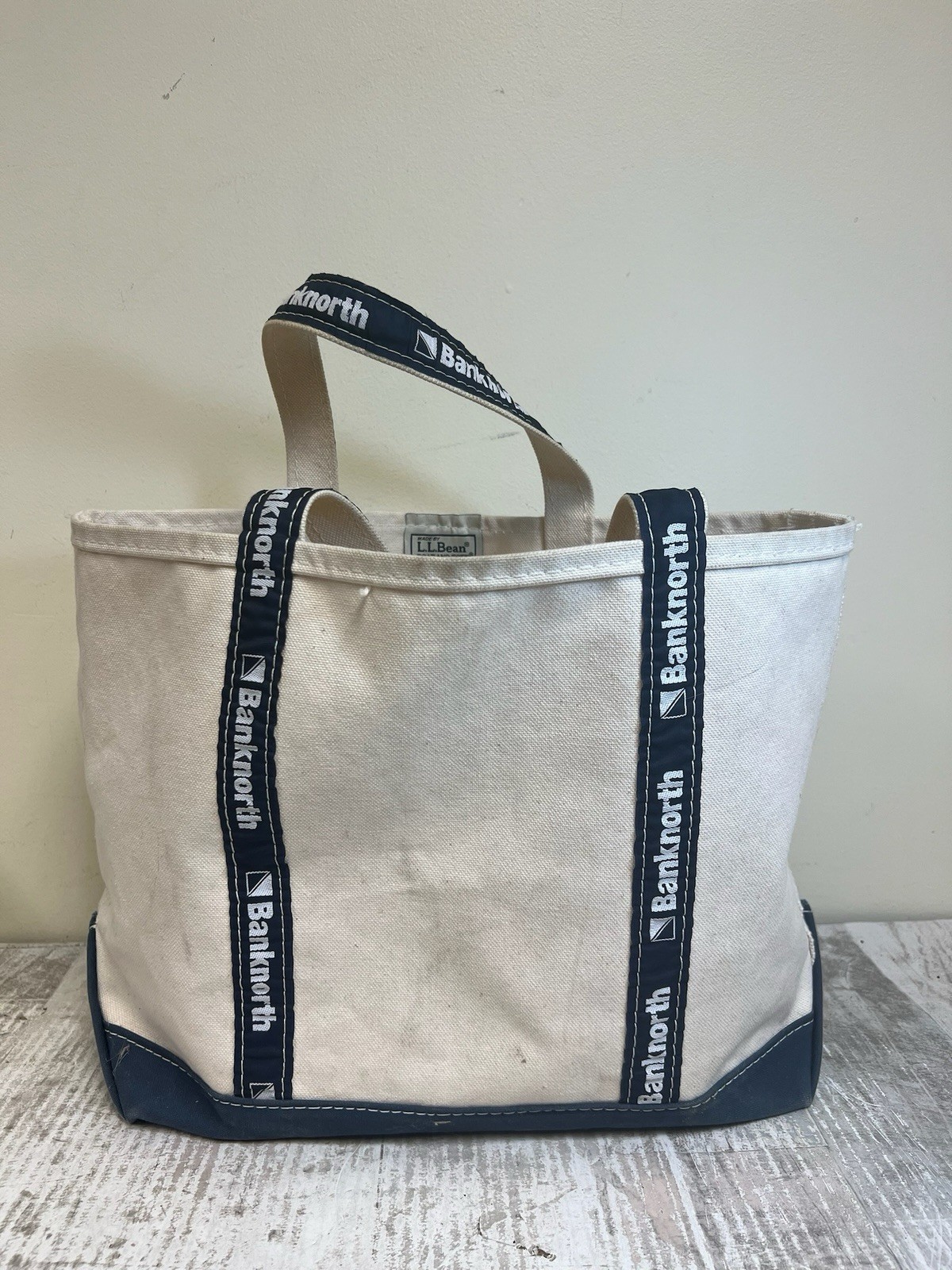 L.L. Bean Boat and Tote Canvas Bag Small Open Top Natural Black Made in USA