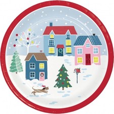 Christmas Village 7-inch Plates Paper 8 Per Pack Party Holidays Tableware