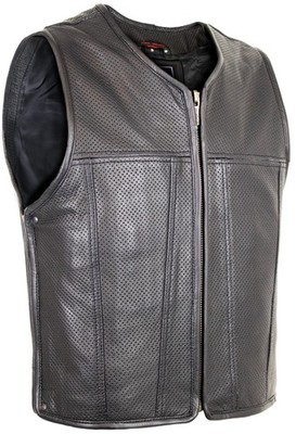 Herren Lederweste Motorrad Bikerweste Rindsleder perforiert Kutte ohne Taschen