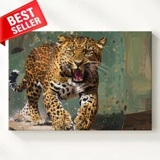 Wall Art Fierce Leopard Roar Hyper Realistic Wild When Rendering Roaring Canvas