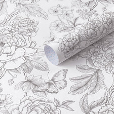 Floral Peel and Stick Wallpaper Grey and White Wallpaper Peony Contact Paper Boh