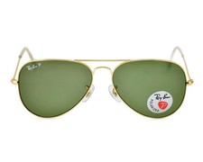 Ray-Ban Sunglasses RB3025 Aviator Classic Gold Frame Polarized Green Lens 58mm