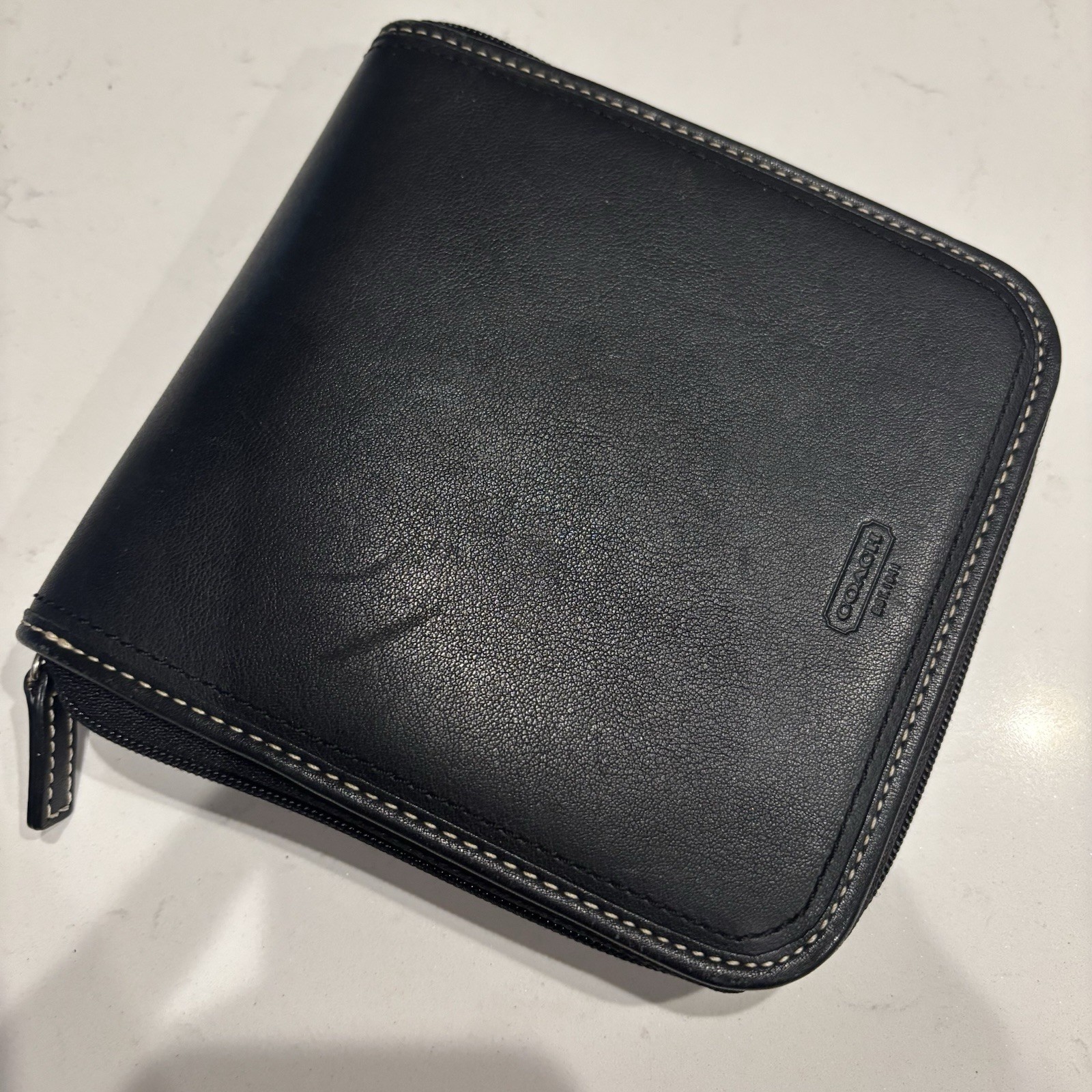 Coach CD DVD Case Holder Black Leather Gold Zipper Storage Accessory Vintage