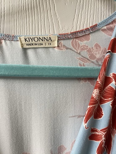 Maxi abito Kiyonna taglie forti 1x Vienna blu rosso stampa fiori ciliegio curvy usato in ottime condizioni - Foto 9 di 10