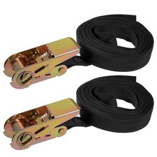 Ratchet Straps 6M x 25mm Black with Cam Buckle Pack of 2