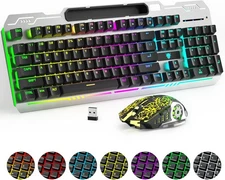 Wireless Gaming Keyboard and Mouse Combo, RGB Backlit Rechargeable 2000 Black 