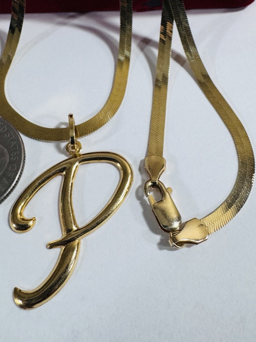 Pure 18K 750 Genuine Real Gold Letter P Set Necklace 17” long 3.8 