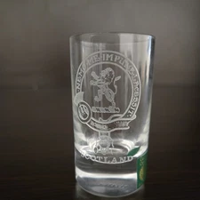 COLLINS CRYSTAL SCOTLAND SHOT GLASS ETCHED ~NEMO ME IMPUNE LACESSIT ~ WITH LION