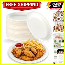 300 Pcs 6 Inch Compostable Paper Plates, Sugarcane Fiber Heavy Duty Disposabl...