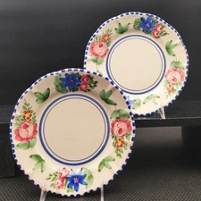 2 Vietri Solimene Campagna Salad Plates 8" Floral Rose Blue Flower Dishes Italy