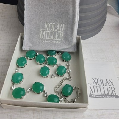 Nolan Miller Glamour Collection Faux Jade Cabochon Crystal Necklace 20''