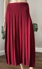 Vintage Perry Ellis Portfolio Pleated Wool Burgundy Midi Skirt Made In Italy S