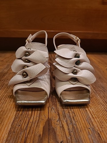 Nila&Nila nudo pelle italiana slingback 37/6,5 punta aperta oro tacco a blocco specchio - Foto 4 di 19