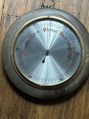 Vintage German Wood Barometer Stormy Rain Change Fair Very Dry
