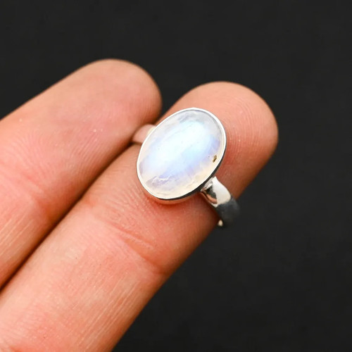 Ciondolo In Argento 925 Con Pietra Di Luna Arcobaleno Dell'Himalaya, Forma Ovale, Fatto A Mano In India