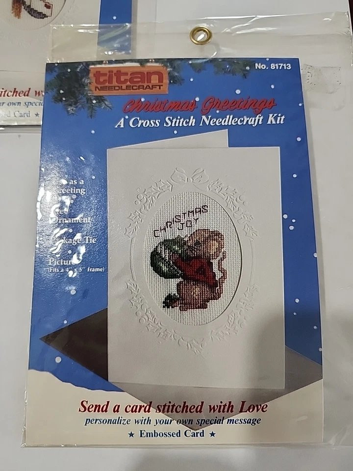Vintage Christmas Cross Stitch Needlecraft Kit Cards Ornaments Picture Lot Of 2 - Image 3 of 4