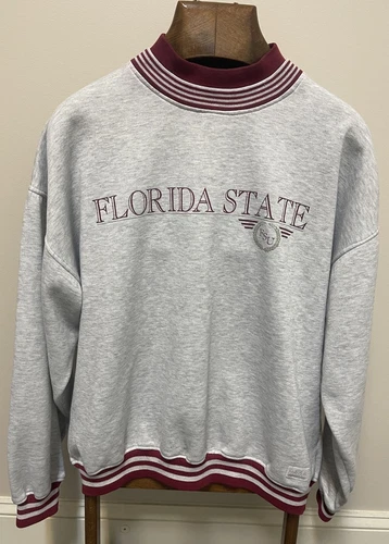 Vtg Florida State University Sweatshirt  XL Noles Retro FSU mock Crewneck stripe