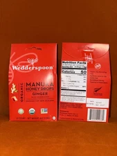 Wedderspoon Organic Manuka Honey Drops,(2 pack) Ginger with Echinacea, 40 Drops