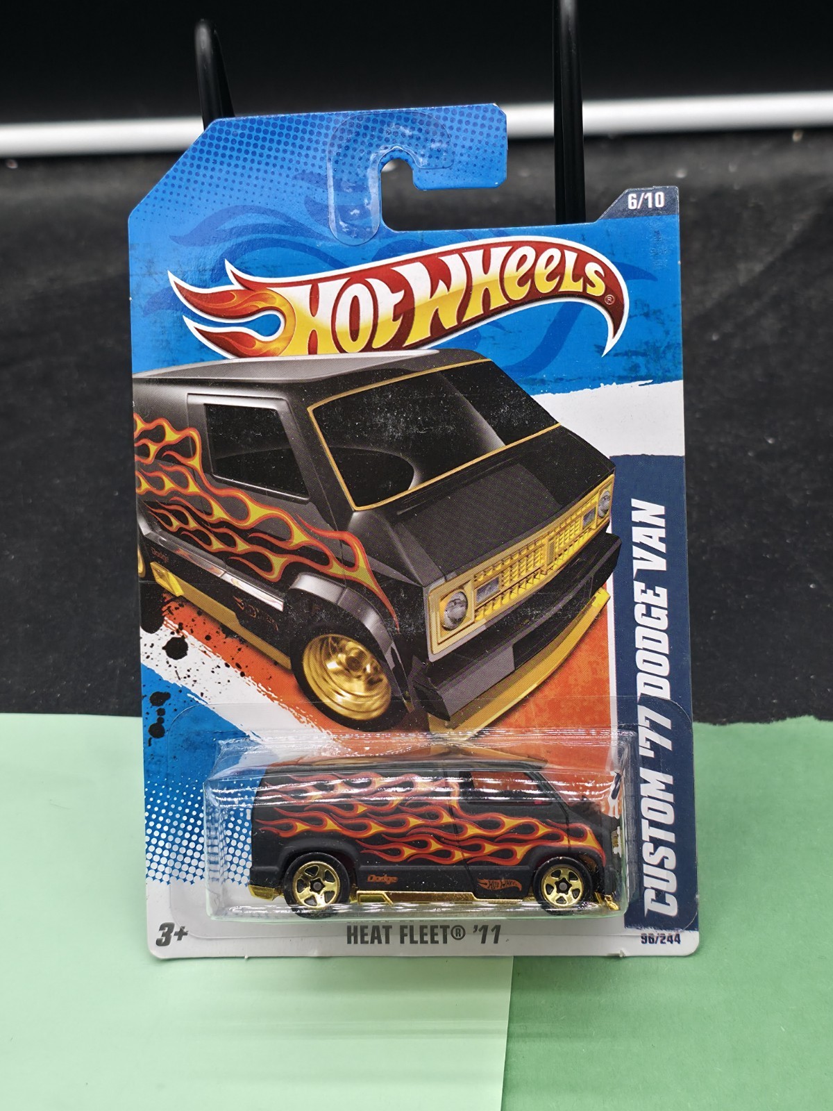 Hot Wheels 2011 #96 Heat Fleet #6 CUSTOM 77 DODGE VAN  Flat Black with Flames