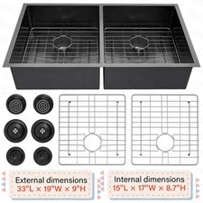 33-inch Kitchen Sink Workstation Undermount Double Bowl Handmade 16 Gauge Sink
