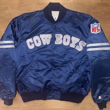 VTG 80s/90s Dallas Cowboys XL Satin Varsity Starter Jacket Navy Striped Tagged