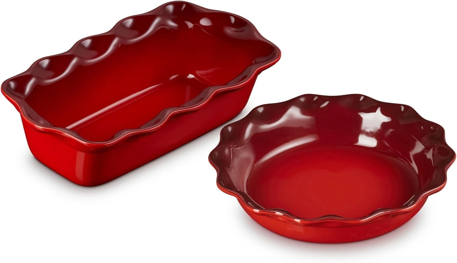 Stoneware Set of 2 9" Heritage Fluted Pie & 9" Fluted Loaf Dish Cerise