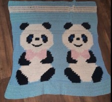 Handmade Crochet Panda Animal Pattern Kids Bed Throw Blanket Kawaii