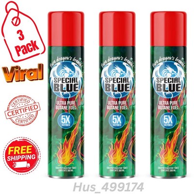 Special Blue BUTANE 300ML - Refined Lighter Fuel Refill (3 Bottles )