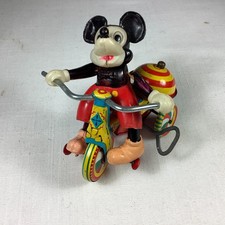 1950s MICKEY MOUSE LINEMAR JAPAN TIN  CELLULOID WINDUP TOY TRICYCLE